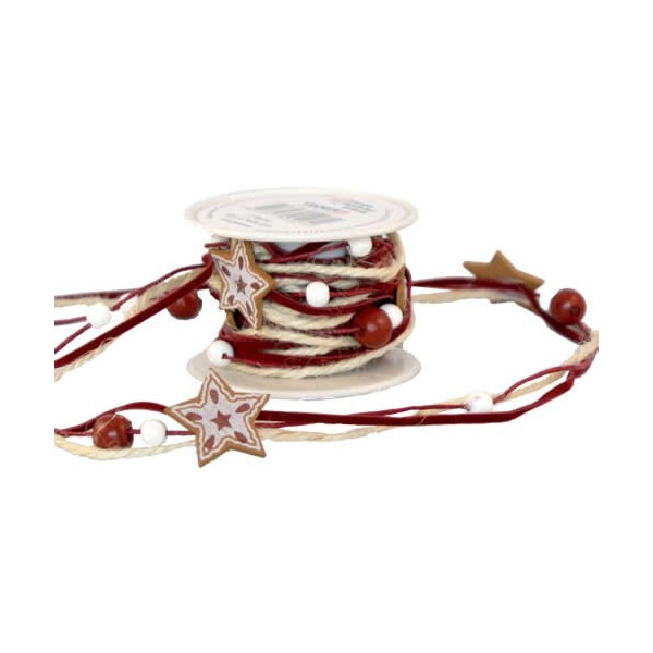 Guirlande étoiles avec corde et perles, 2m, bordeaux