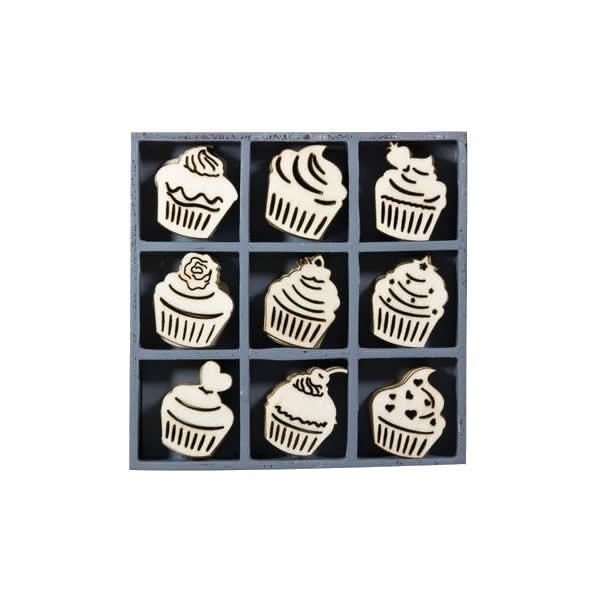 Wooden elements : cupcakes