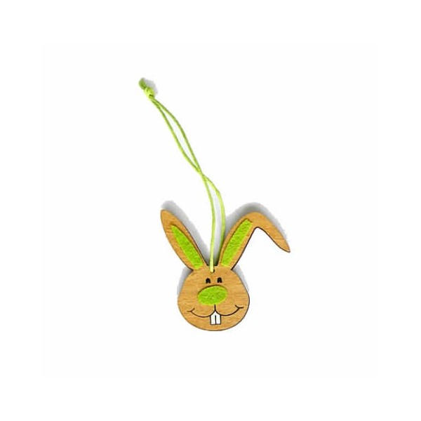 Suspension tête de lapin brun/vert, 5cm, 4 pcs