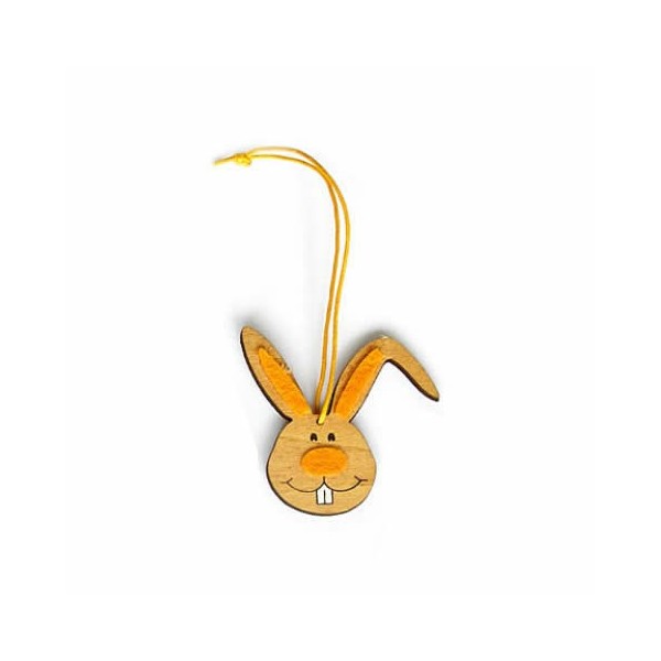 Wood/felt hanger "rabbit head", orange/brown, 5cm, 4 pcs