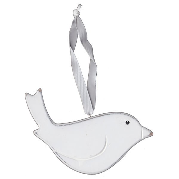 Oiseau en bois avec attache, 14cm, blanc