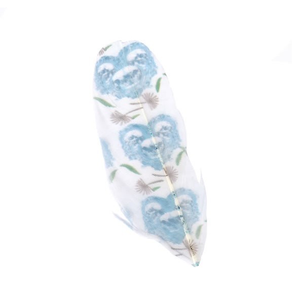 Printed feathers, white-light blue, 5 pcs