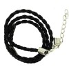 Collier en simili cuir avec fermoir, noir 45cm