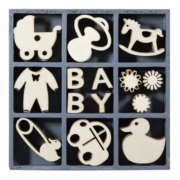 Ornamentos de madera Baby, 48 pzas