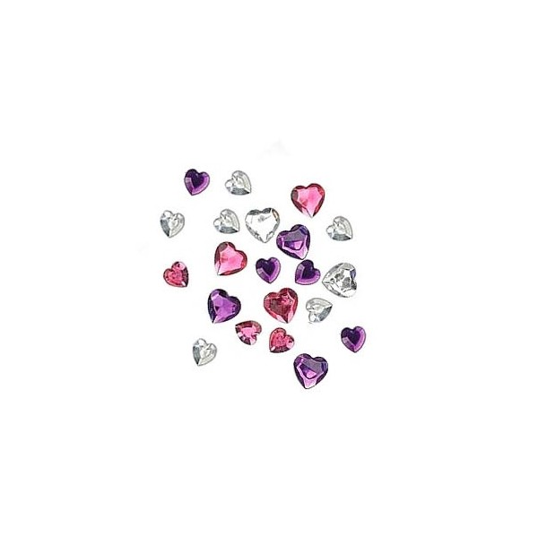 Strass hearts, pink/purple, 36 pcs