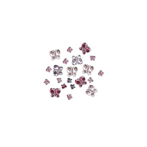 Strass butterflies, pink/purple, 60 pcs