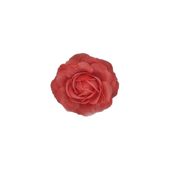 Fleur, rouge, 8cm, montée sur clip et broche