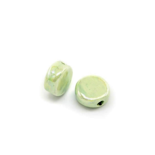 Flat ceramic bead Ø12x7mm, water green, 5 pcs