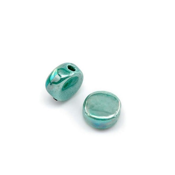 Flat ceramic bead Ø12x7mm, turquese, 5 pcs