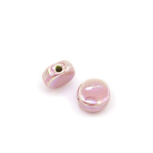 Flat ceramic bead Ø12x7mm, lilac, 5 pcs