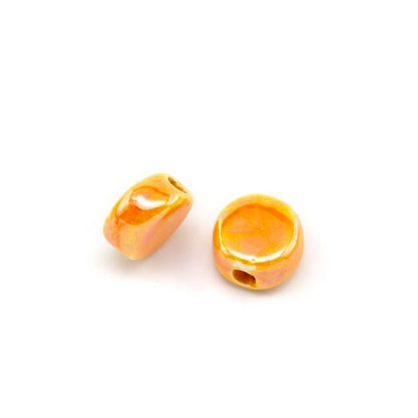 Flat ceramic bead Ø12x7mm, orange, 5 pcs