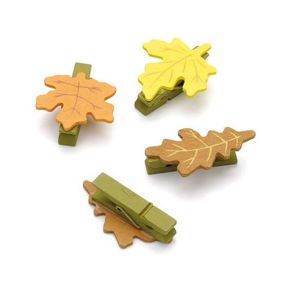 Pegs with leaf, 4cm, 9 pcs