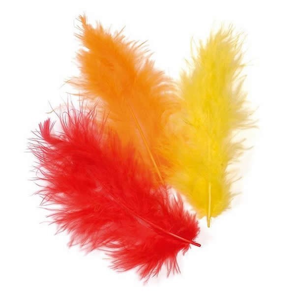 Marabu feathers, orange mix, 15 pcs, 10cm