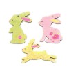 Lapins en bois rose/vert, 4cm, 6 pcs