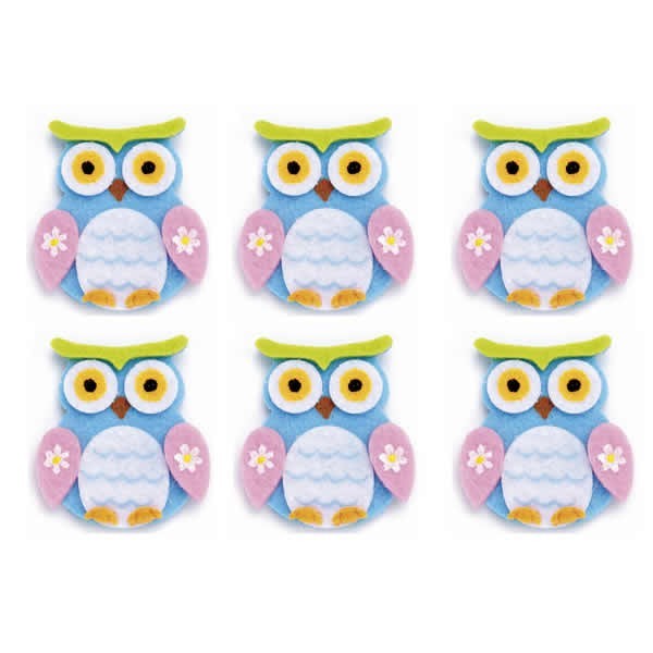 Felt Owls, 4x5cm, blue, 6 pcs