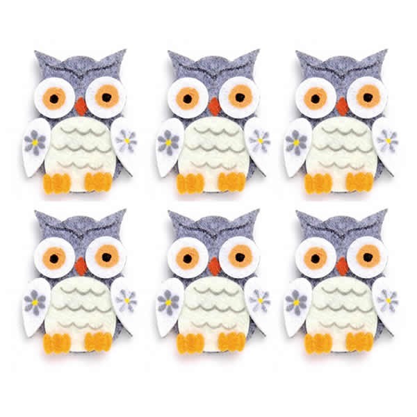 Felt Owls, 4x5cm, grey, 6 pcs