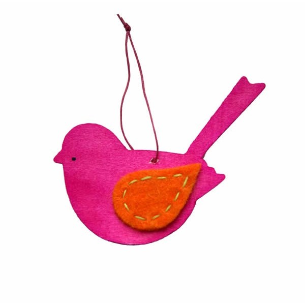 Wooden bird, 12cm, pink