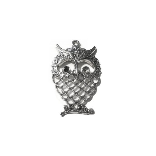 Pendentif en métal argenté grand hibou, 58x38mm, 1 pce