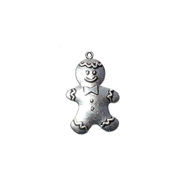 Pendant Gingerbread Man, silver colour, 45x28mm, 1 pce