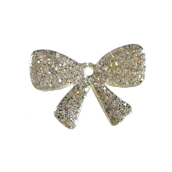 Plastic Bow, glitter effect, 30x20mm, 1 pce