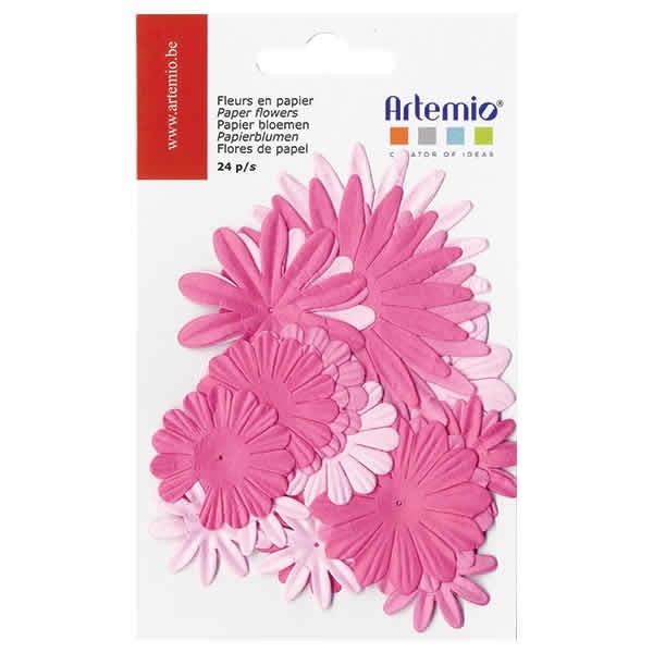 Paper flowers pink, 24 pcs