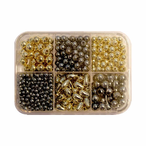 Decoration beads, grey/gold 4-10mm