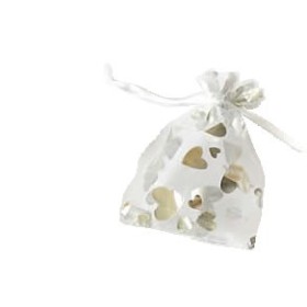 Gift-bag 7.5x11.5cm, hearts silver, 1 pce
