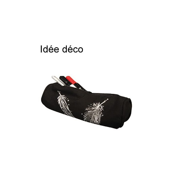 Plumier en  coton noir avec fermeture zip