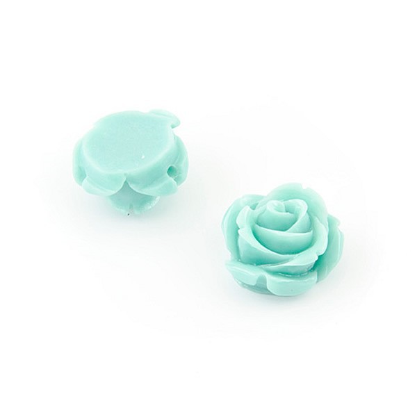 Rosas de resina, 15mm, verde menta, 5 pzs