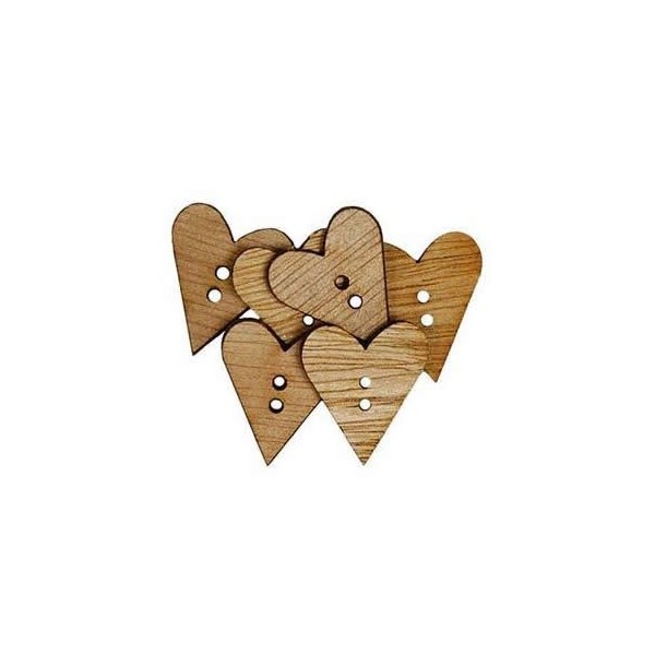 Wooden buttons heart, 22mm, 6 pcs