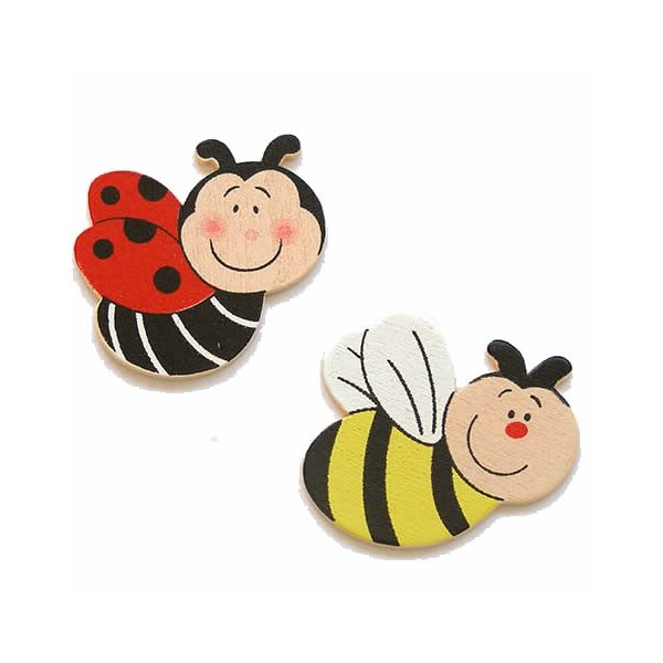 Wooden ladybugs and bees, 35mm, 6 pcs