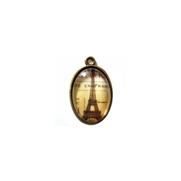 Plate pendant Eiffel Tower brown, oval 32x20mm