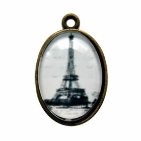 Pendentif ovale Tour Eiffel blanc, 32x20mm