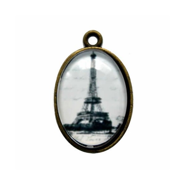 Pendentif ovale Tour Eiffel blanc, 32x20mm