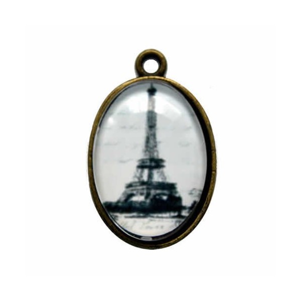 Plate pendant Eiffel Tower white, oval 32x20mm