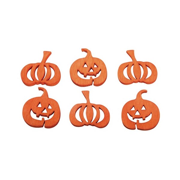 Calabazas de madera Halloween naranja, 2cm, 24 pz