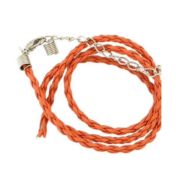 Collier en simili cuir avec fermoir, orange 45cm