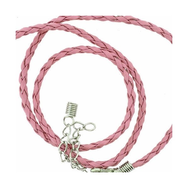 Collier en simili cuir avec fermoir, rose 45cm