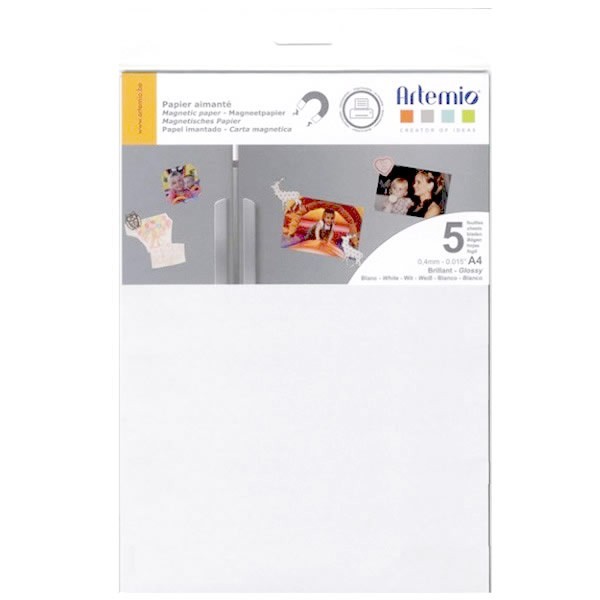 Papel imantado, blanco brillante, A4, 5 hojas