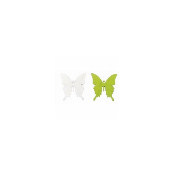 Mariposa de madera, 3cm/8pz , blanco/verde