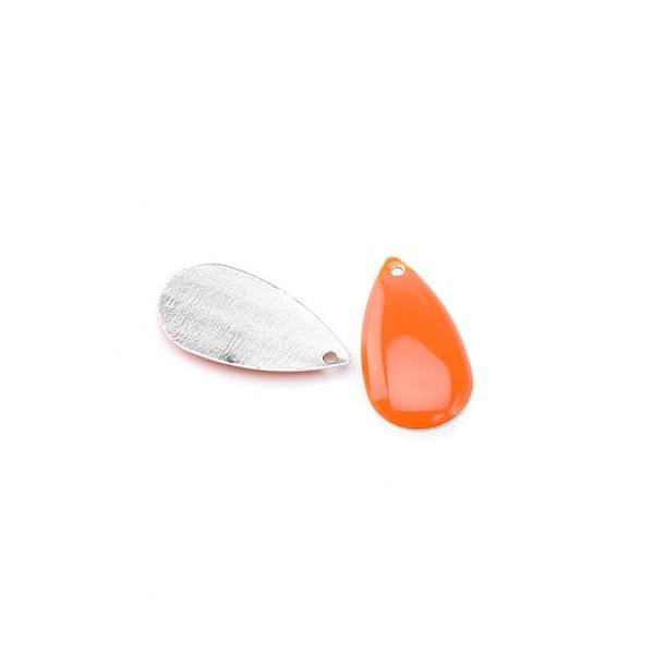 Pendentif en métal goutte émaillée orange, 5 pcs