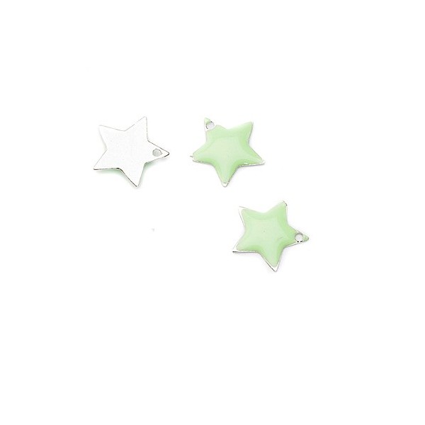 Pendentif en métal étoile émaillée vert anis, 5 pcs