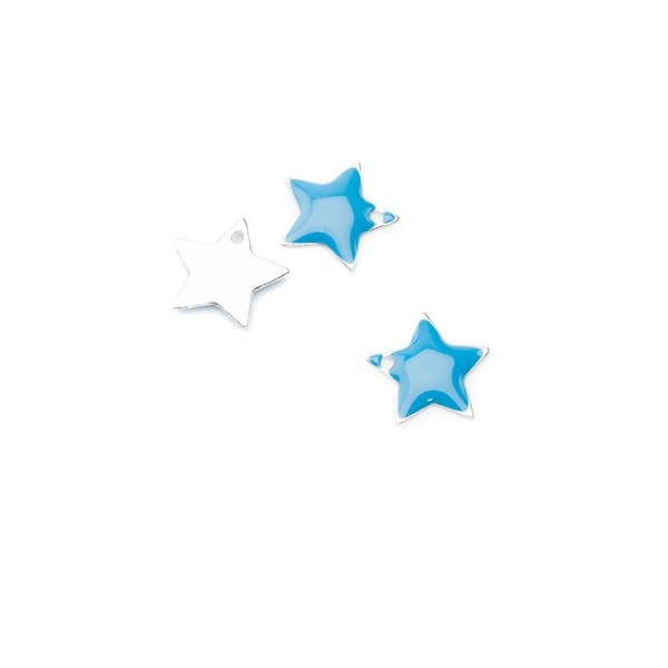 Pendentif en métal étoile émaillée bleu canard, 5 pcs