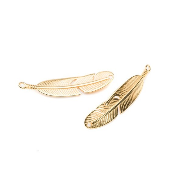 Connector feather, 44x10mm, gold color