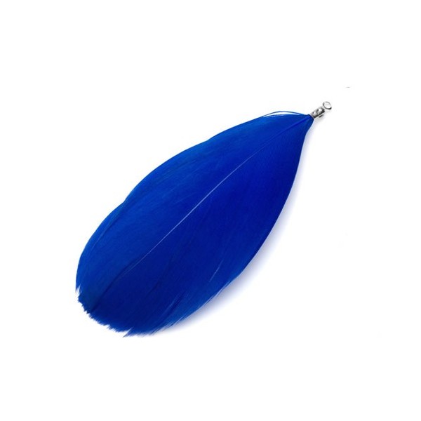 Feather with crimp end, +/- 75mm, blue, 1 pcs