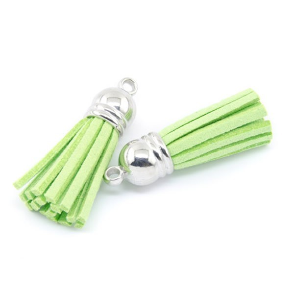 Tassel suede 36mm, green, 2 pcs