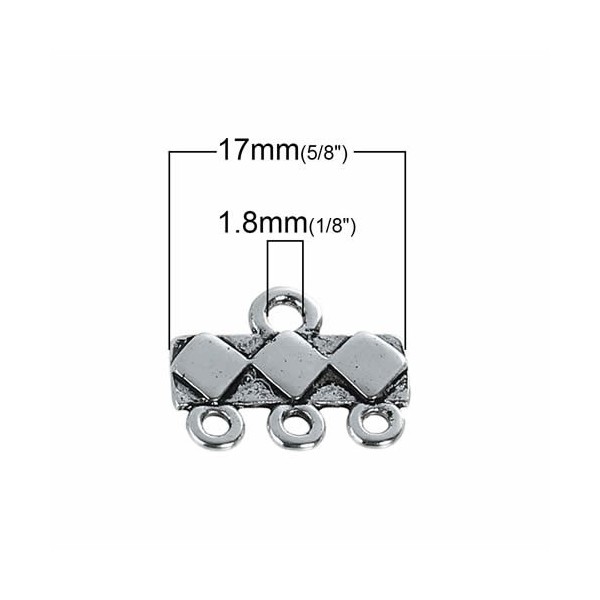 Fermoir 3 rangs, 17x16mm, 2 pcs