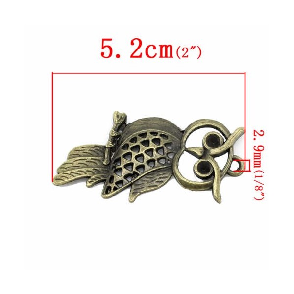 Pendentif en métal grand hibou bronze, 52x27mm, 1 pce