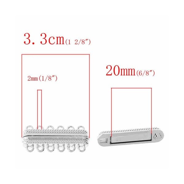 Fermoir magnétique 6 rangs, 33x14mm, 1 pce
