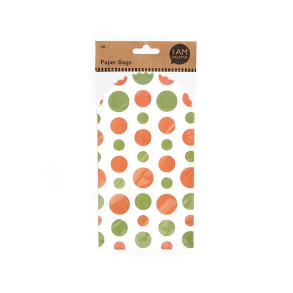 Sachet en papier, orange/vert, 6 pcs